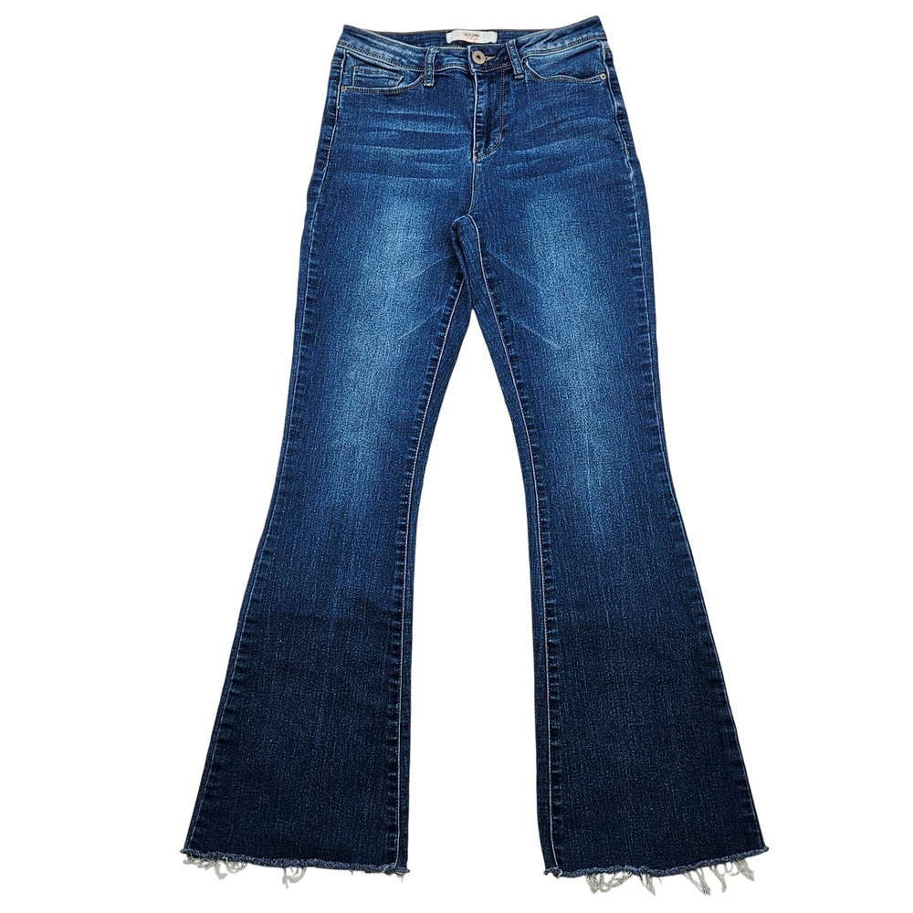 California Vintage Womens High Rise Flare Jeans Medium Wash Raw Hem Size 7/28